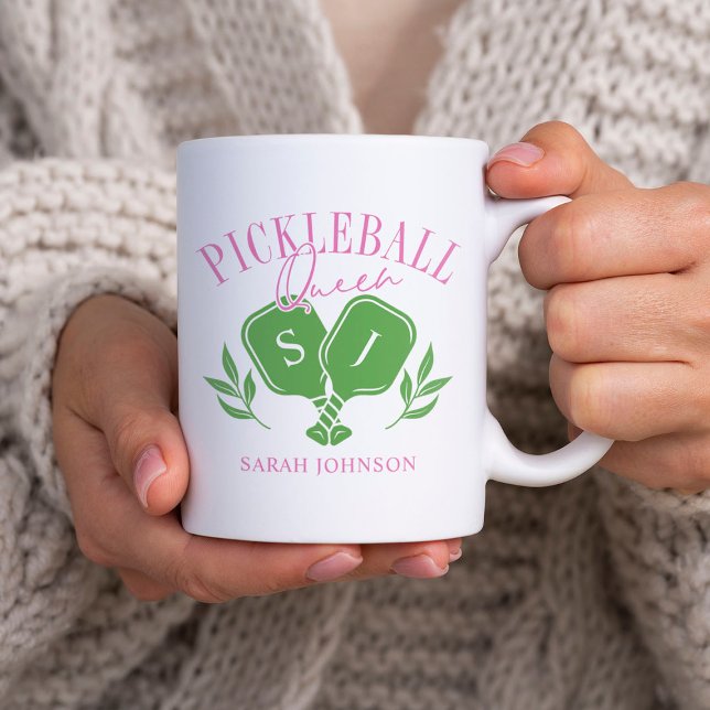 Pickleball Queen Logo Monogram Custom Name Coffee Mug (Creator Uploaded)
