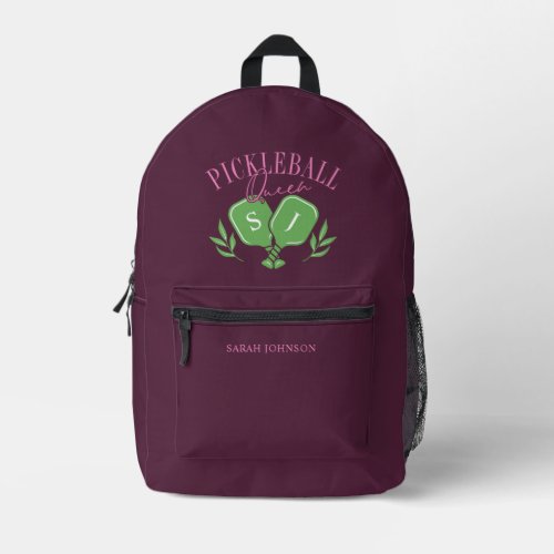 Pickleball Queen Logo Monogram Custom Name Printed Backpack