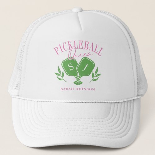 Pickleball Queen Logo Monogram Custom Name Trucker Hat