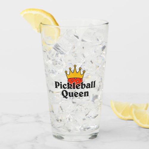 Pickleball Queen Orange Ball in Crown Personalized Glass