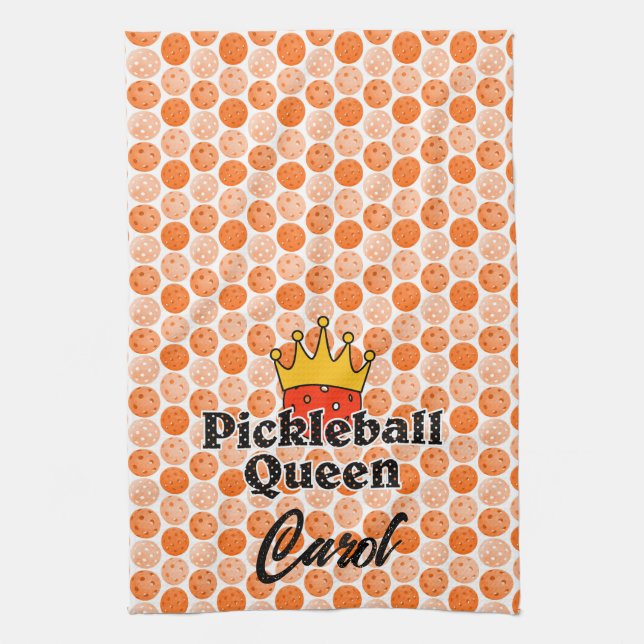 Pickleball Queen Orange Ball in Crown Personalized Kitchen Towel (Vertical)