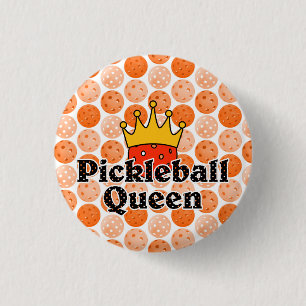Pickleball Queen - Orange Ball Wearing Gold Crown Button