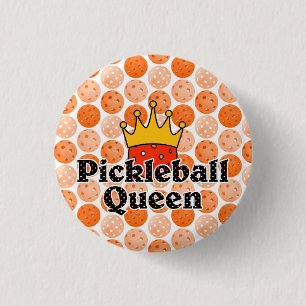 Pickleball Queen - Orange Ball Wearing Gold Crown Button