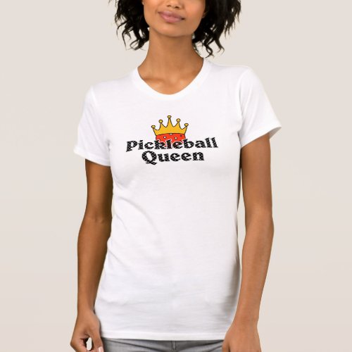 Pickleball Queen _ Orange Ball Wearing Gold Crown T_Shirt