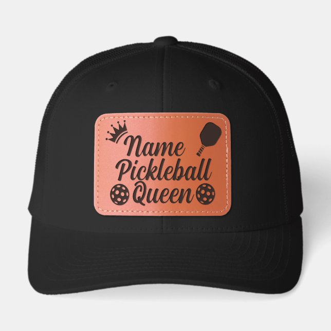 Pickleball Queen Personalized Name Sports Leather Patch Hat (Front)