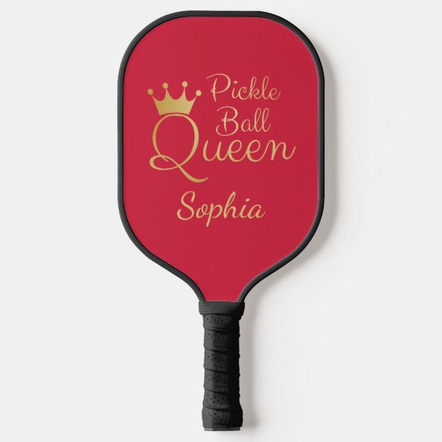 Pickleball Queen Pink and Gold With Name Paddle (Front)