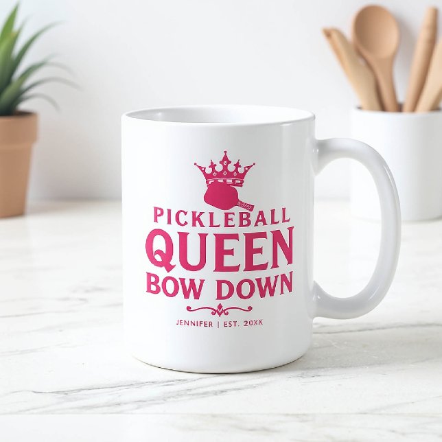 Pickleball Queen Pink Personalized Gift Funny Coffee Mug (pickleball gift for her funny mug women birthday christmas mom friend personalized pink club)