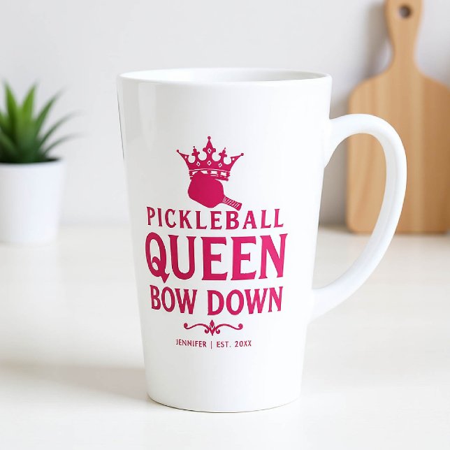 Pickleball Queen Pink Personalized Gift Funny Latte Mug (pickleball gift for her funny tall mug women birthday christmas mom girfriend personalized pink club)