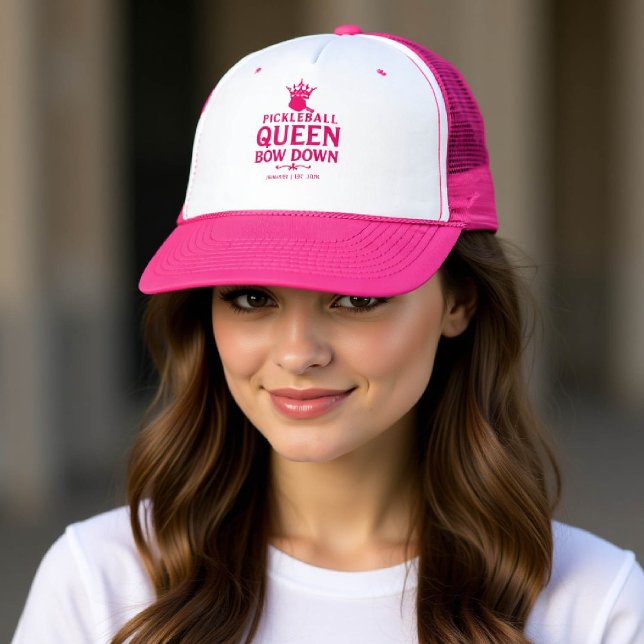 Pickleball Queen Pink Personalized Gift Funny Trucker Hat (pickleball gift for her funny hat women birthday christmas club mom friend personalized pink)