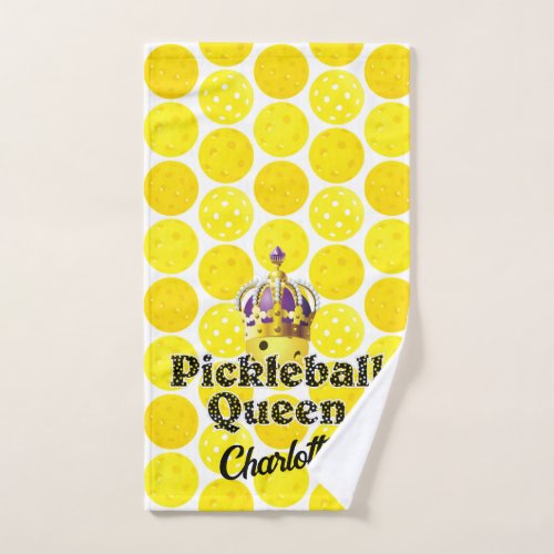 Pickleball Queen Yellow Ball in Crown Personalized Hand Towel