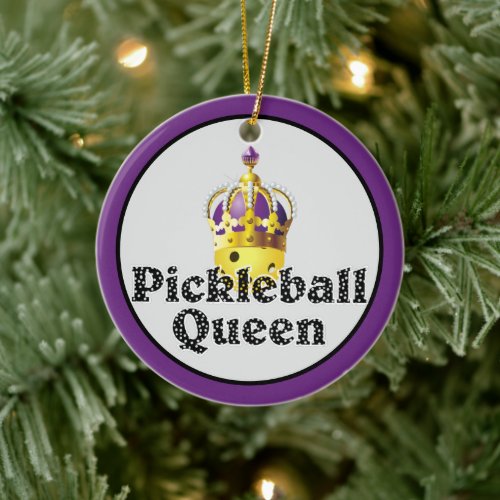 Pickleball Queen Yellow Ball Purple Gold Crown Ceramic Ornament