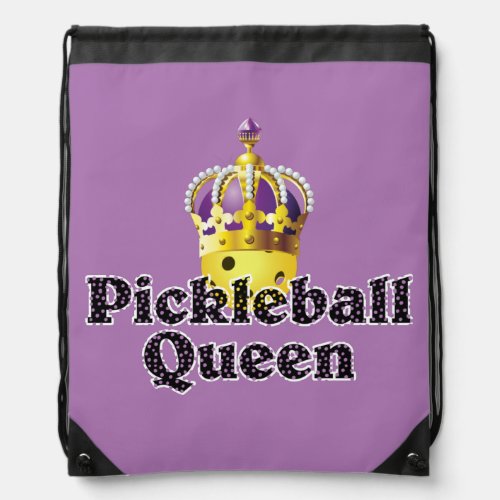 Pickleball Queen Yellow Ball Purple Gold Crown Drawstring Bag