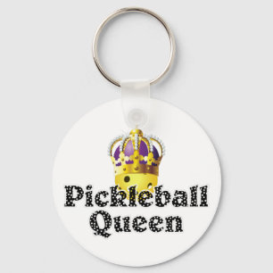 Pickleball Queen, Yellow Ball Purple, Gold Crown Keychain