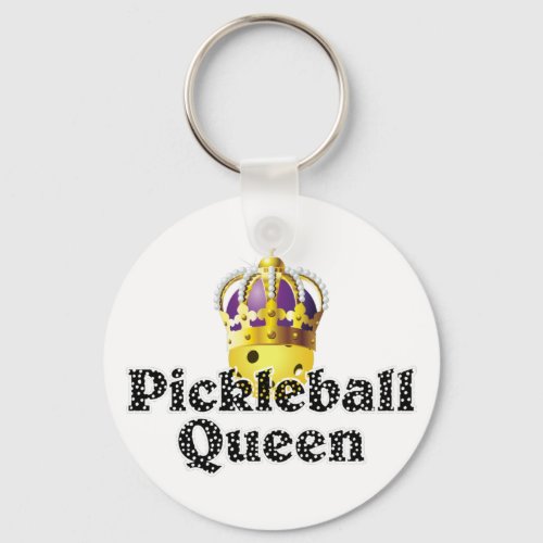 Pickleball Queen Yellow Ball Purple Gold Crown Keychain