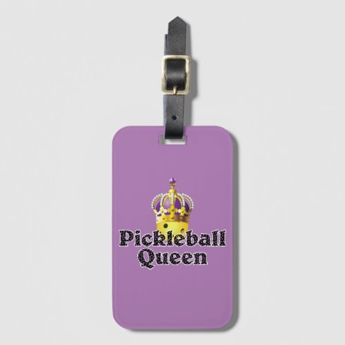Pickleball Queen Yellow Ball Purple Gold Crown Luggage Tag