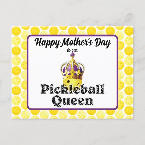 Pickleball Queen Yellow Ball Purple Gold Crown Postcard