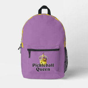 Pickleball Queen Yellow Ball Purple Gold Crown Printed Backpack