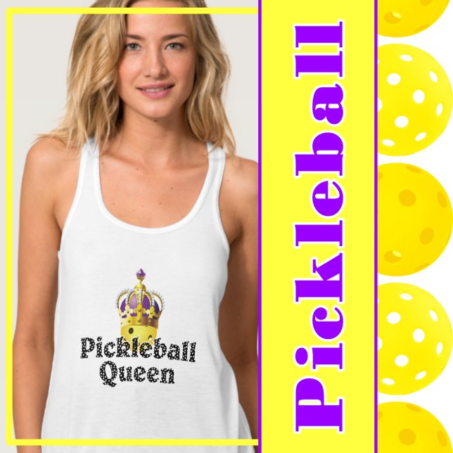 Pickleball Queen, Yellow Ball Purple, Gold Crown Tank Top (pickleball queen yellow pickleball in gold crown with purple.)