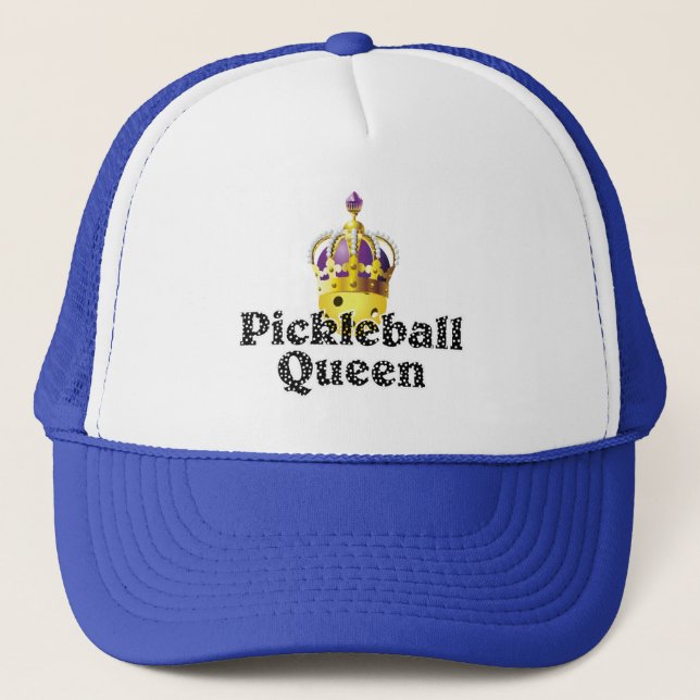 Pickleball Queen, Yellow Ball Purple, Gold Crown Trucker Hat (Front)
