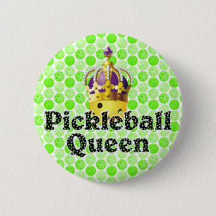 Pickleball Queen Yellow Ball Wearing Crown Purple Button