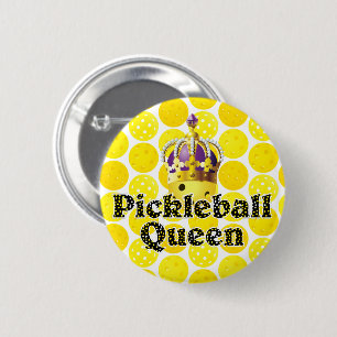 Pickleball Queen Yellow Ball Wearing Crown Purple Button
