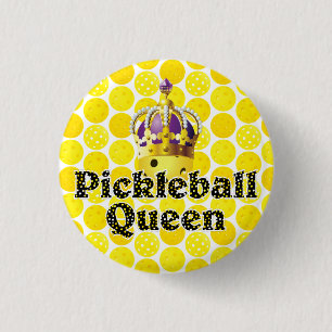 Pickleball Queen - Yellow Pickleball Wearing Crown Button