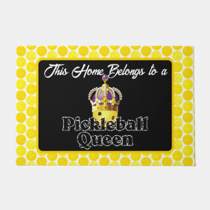 Pickleball Queen - Yellow Pickleball Wearing Crown Doormat