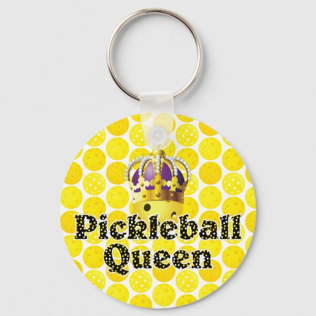 Pickleball Queen - Yellow Pickleball Wearing Crown Keychain (Front)