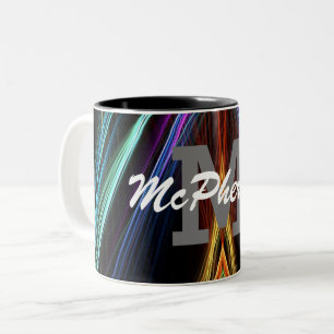 Pickleball Radiant Colors - Monogram and Name Two-Tone Coffee Mug