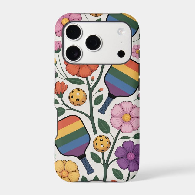 Pickleball Rainbow Paddle Floral Bloom iPhone Case (Back)