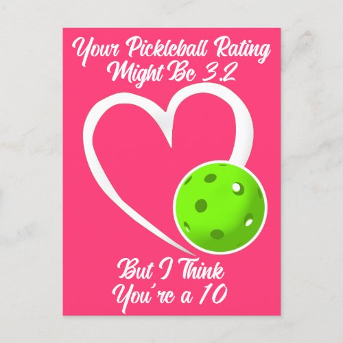 Pickleball Rating Valentine Heart Green Pink Postcard