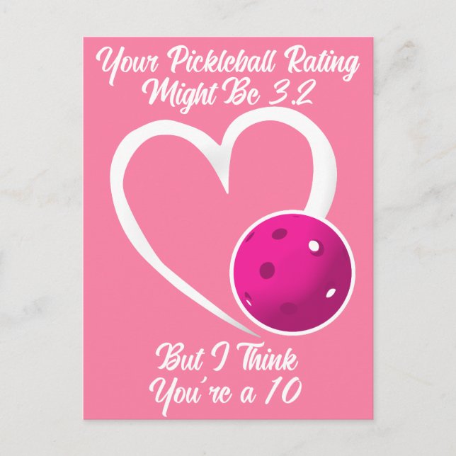 Pickleball Rating Valentine Heart Magenta Pink Postcard (Front)