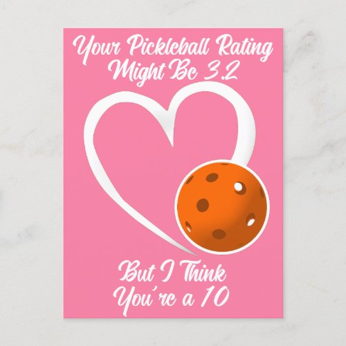 Pickleball Rating Valentine Heart Orange and Pink Postcard
