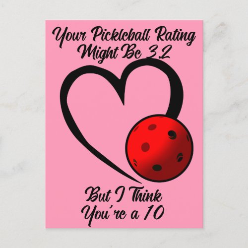 Pickleball Rating Valentine Heart Pink and Red Postcard