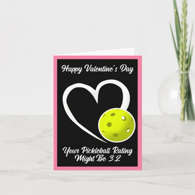 Pickleball Rating Valentine Heart Pink and Yellow Card (Front)