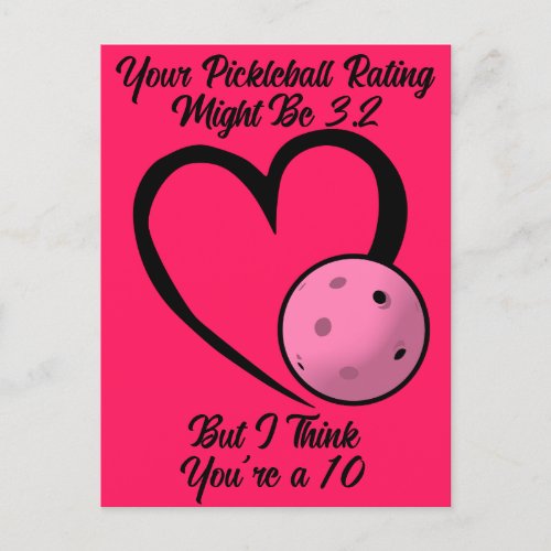 Pickleball Rating Valentine Heart Pink on Pink Postcard