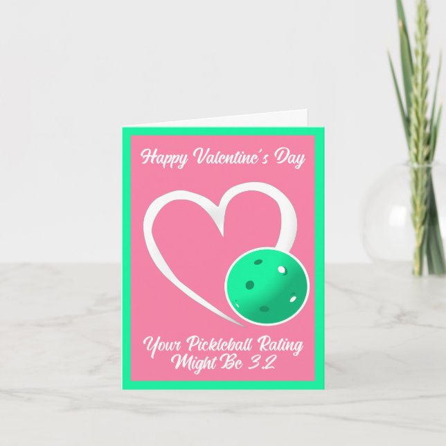 Pickleball Rating Valentine Heart Pink Turquoise Card (Front)