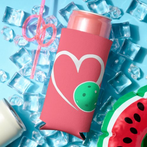 Pickleball Rating Valentine Heart Pink Turquoise Seltzer Can Cooler