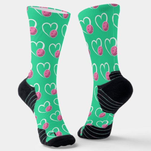 Pickleball Rating Valentine Heart Pink Turquoise Socks