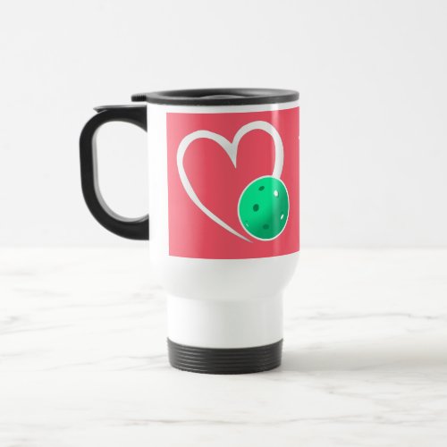 Pickleball Rating Valentine Heart Pink Turquoise Travel Mug