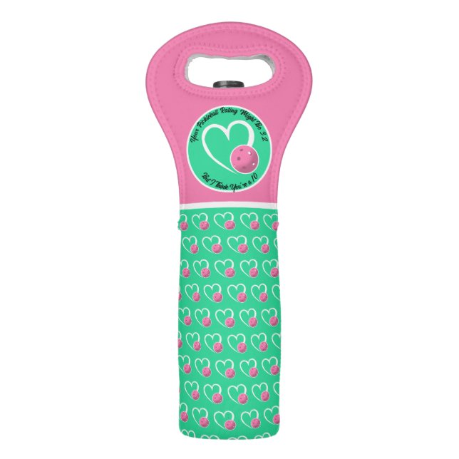 Pickleball Rating Valentine Heart Pink Turquoise Wine Bag (Front)