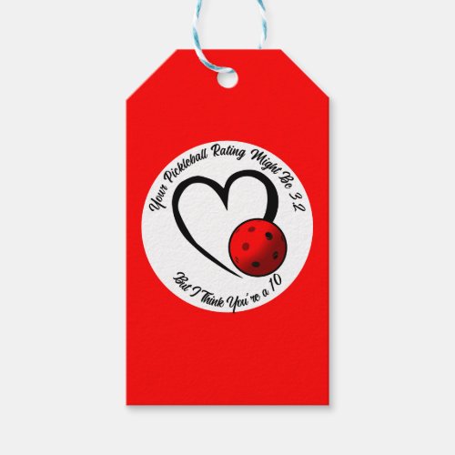 Pickleball Rating Valentine Heart Red and White Gift Tags