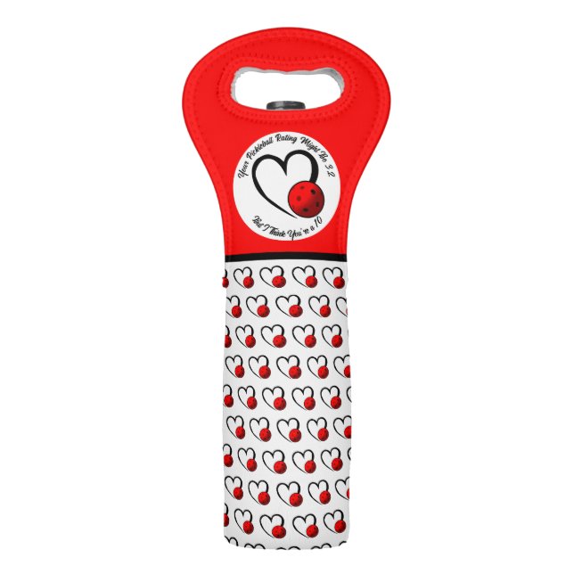 Pickleball Rating Valentine Heart Red and White Wine Bag (Front)