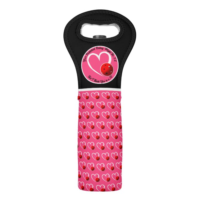 Pickleball Rating Valentine Heart Red and White Wine Bag (Front)