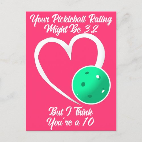 Pickleball Rating Valentine Heart Turquoise Pink Postcard