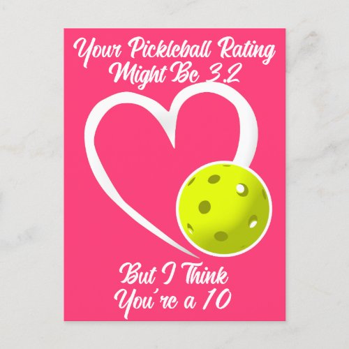 Pickleball Rating Valentine Heart Yellow Pink Postcard