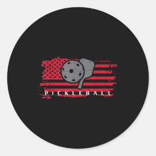 Pickleball red american flag pickle ball men women classic round sticker