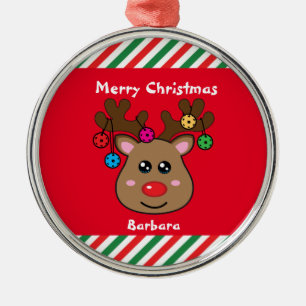 Pickleball red Reindeer 🎄 Metal Ornament