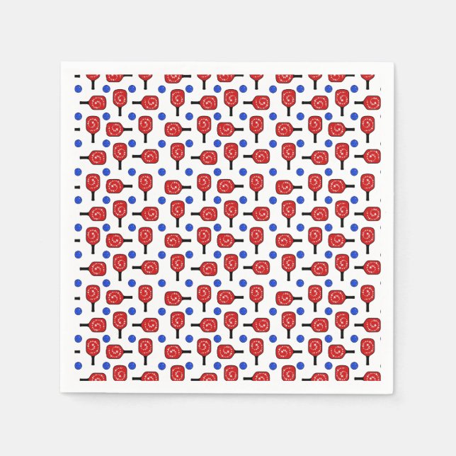 Pickleball Red White Blue Paddles and PickleBalls Napkins (Front)