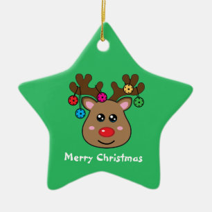 Pickleball Reindeer 🎄 Ceramic Star shaped Ceram Ornament